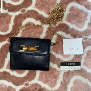 Authentic leather bamboo vintage Gucci wallet with chain